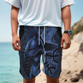 Blue Viking God Odin And Crow Print Men's Cargo Shorts