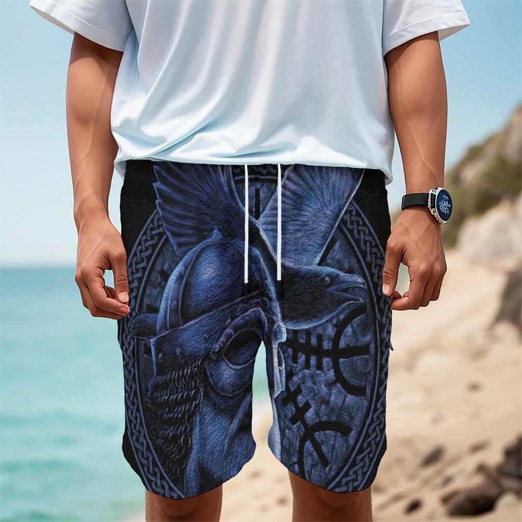 Blue Viking God Odin And Crow Print Men's Cargo Shorts