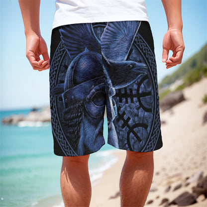 Blue Viking God Odin And Crow Print Men's Cargo Shorts