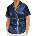 Blue Viking God Odin And Crow Print Men's Deep V-Neck Shirt