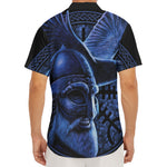 Blue Viking God Odin And Crow Print Men's Deep V-Neck Shirt