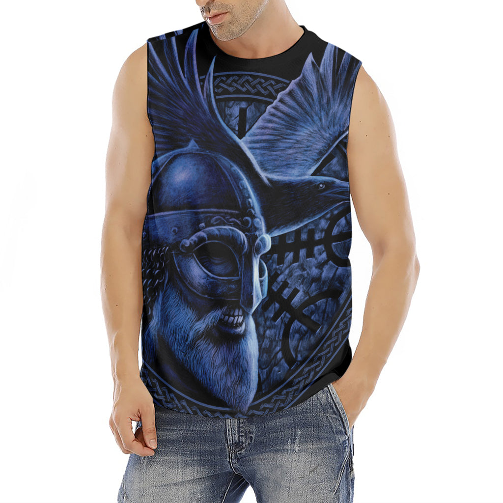Blue Viking God Odin And Crow Print Men's Fitness Tank Top