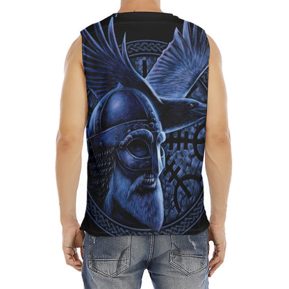 Blue Viking God Odin And Crow Print Men's Fitness Tank Top