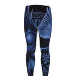 Blue Viking God Odin And Crow Print Men's leggings
