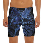 Blue Viking God Odin And Crow Print Men's Long Boxer Briefs