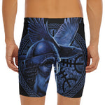 Blue Viking God Odin And Crow Print Men's Long Boxer Briefs