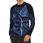 Blue Viking God Odin And Crow Print Men's Long Sleeve Rash Guard