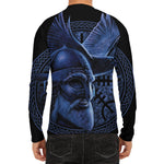 Blue Viking God Odin And Crow Print Men's Long Sleeve Rash Guard