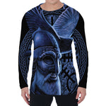 Blue Viking God Odin And Crow Print Men's Long Sleeve T-Shirt