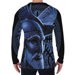 Blue Viking God Odin And Crow Print Men's Long Sleeve T-Shirt
