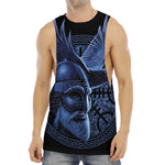 Blue Viking God Odin And Crow Print Men's Muscle Tank Top
