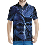 Blue Viking God Odin And Crow Print Men's Polo Shirt