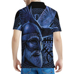 Blue Viking God Odin And Crow Print Men's Polo Shirt