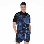 Blue Viking God Odin And Crow Print Men's Rompers