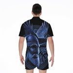 Blue Viking God Odin And Crow Print Men's Rompers
