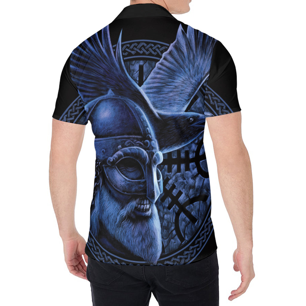 Blue Viking God Odin And Crow Print Men's Shirt