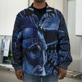 Blue Viking God Odin And Crow Print Men's Shirt Jacket