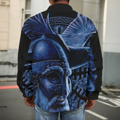 Blue Viking God Odin And Crow Print Men's Shirt Jacket