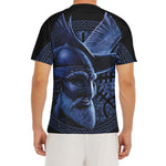 Blue Viking God Odin And Crow Print Men's Short Sleeve Rash Guard