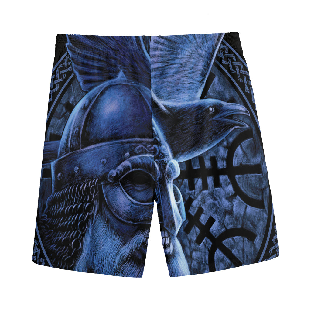 Blue Viking God Odin And Crow Print Men's Sports Shorts
