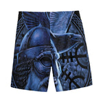 Blue Viking God Odin And Crow Print Men's Sports Shorts
