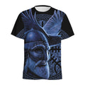 Blue Viking God Odin And Crow Print Men's Athletic T-Shirt