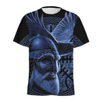 Blue Viking God Odin And Crow Print Men's Sports T-Shirt