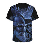 Blue Viking God Odin And Crow Print Men's Sports T-Shirt