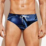 Blue Viking God Odin And Crow Print Men's Swim Briefs