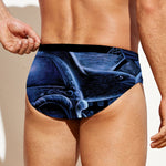 Blue Viking God Odin And Crow Print Men's Swim Briefs