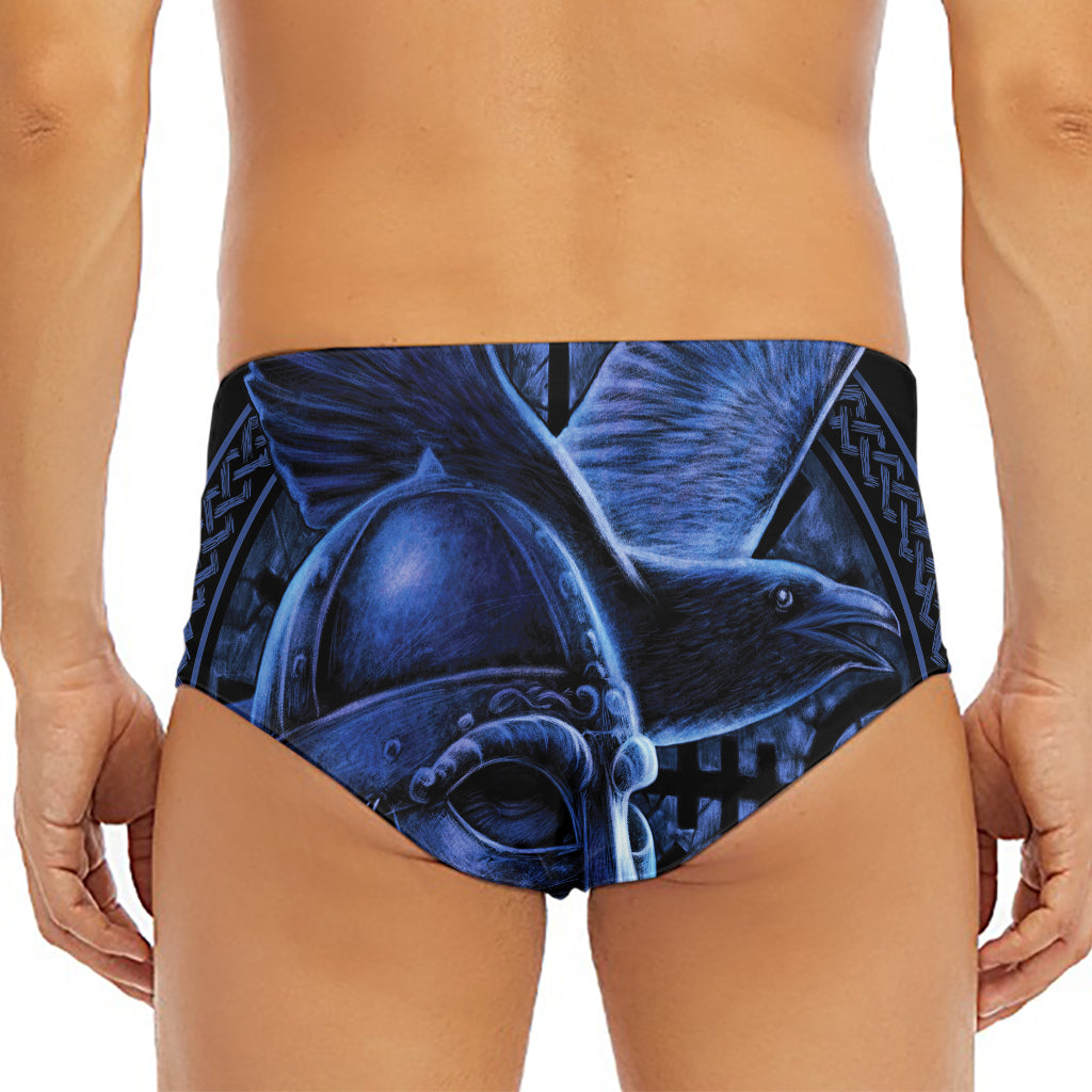 Blue Viking God Odin And Crow Print Men's Triangle Swim Briefs