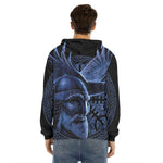 Blue Viking God Odin And Crow Print Men's Velvet Pullover Hoodie