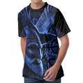 Blue Viking God Odin And Crow Print Men's Velvet T-Shirt