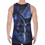 Blue Viking God Odin And Crow Print Men's Velvet Tank Top