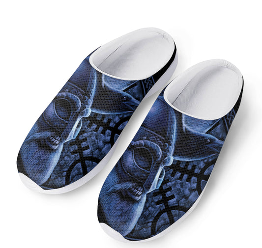 Blue Viking God Odin And Crow Print Mesh Casual Shoes