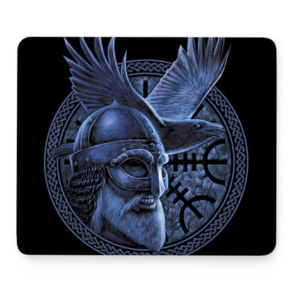 Blue Viking God Odin And Crow Print Mouse Pad