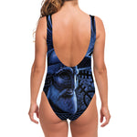 Blue Viking God Odin And Crow Print One Piece Swimsuit