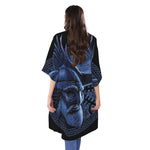 Blue Viking God Odin And Crow Print Open Front Beach Cover Up