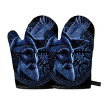Blue Viking God Odin And Crow Print Oven Mitts