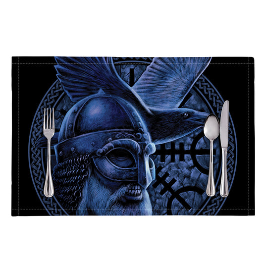 Blue Viking God Odin And Crow Print Placemat