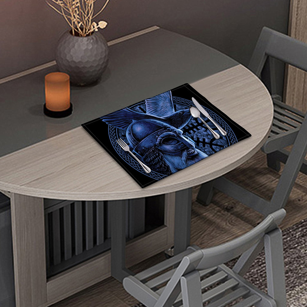 Blue Viking God Odin And Crow Print Placemat