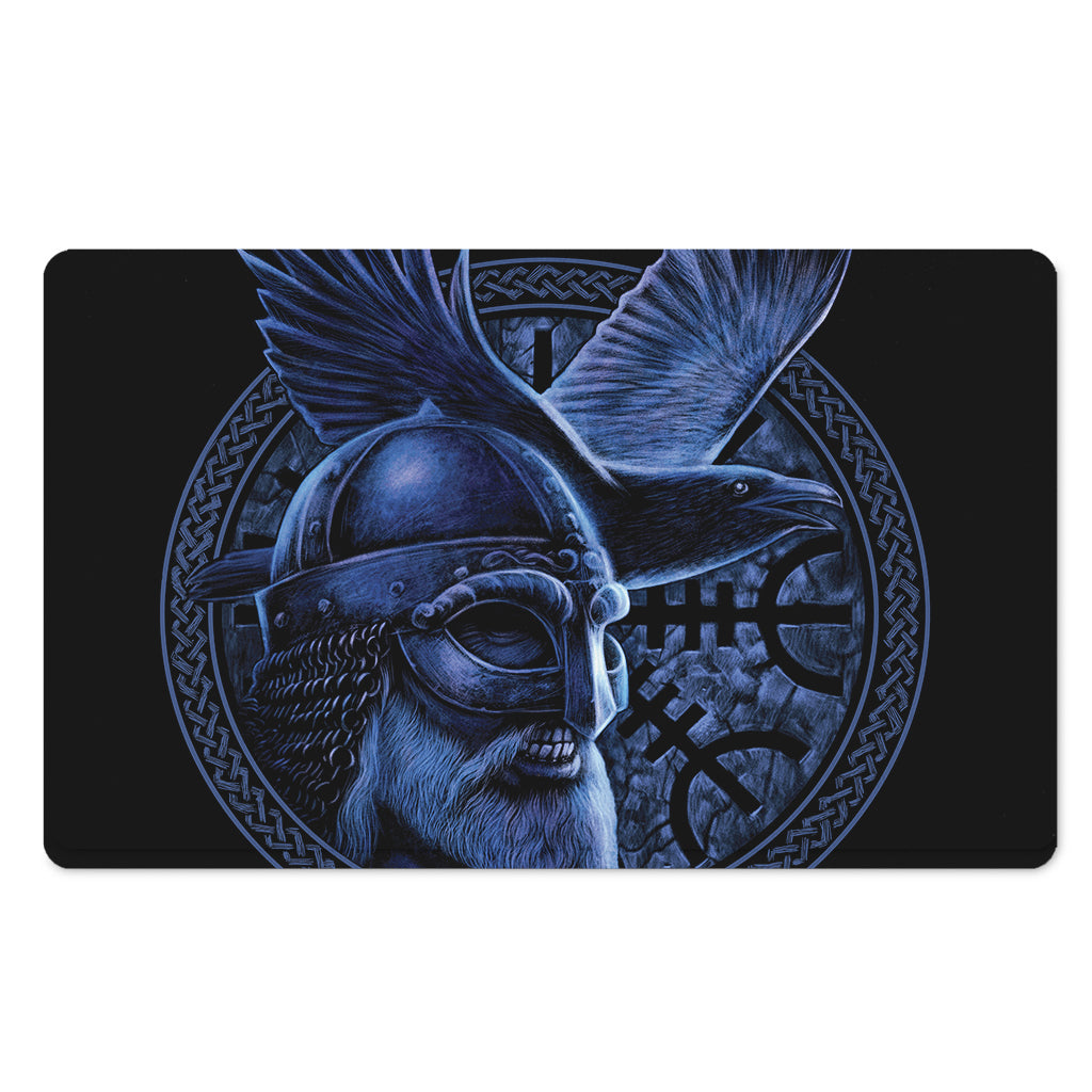 Blue Viking God Odin And Crow Print Polyester Doormat