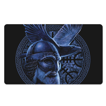 Blue Viking God Odin And Crow Print Polyester Doormat
