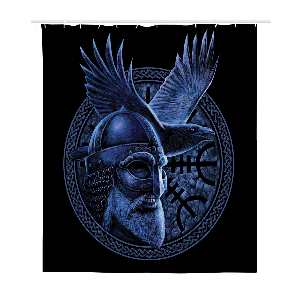 Blue Viking God Odin And Crow Print Polyester Shower Curtain