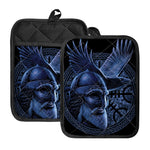 Blue Viking God Odin And Crow Print Pot Holders With Pocket
