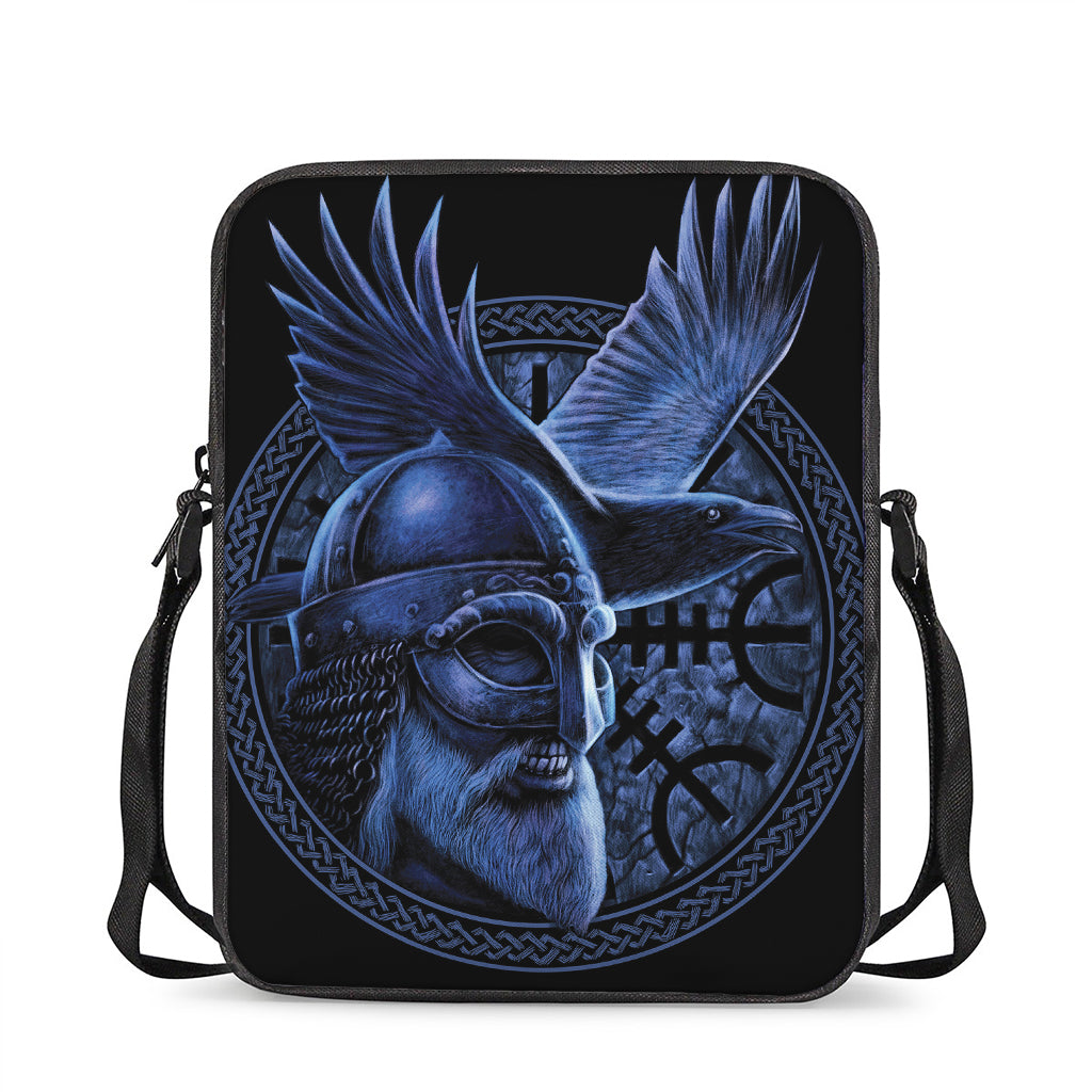 Blue Viking God Odin And Crow Print Rectangular Crossbody Bag