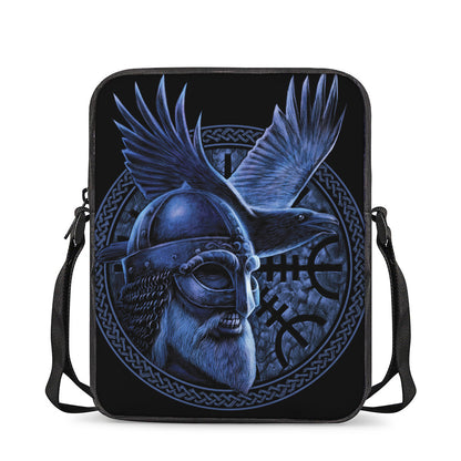 Blue Viking God Odin And Crow Print Rectangular Crossbody Bag
