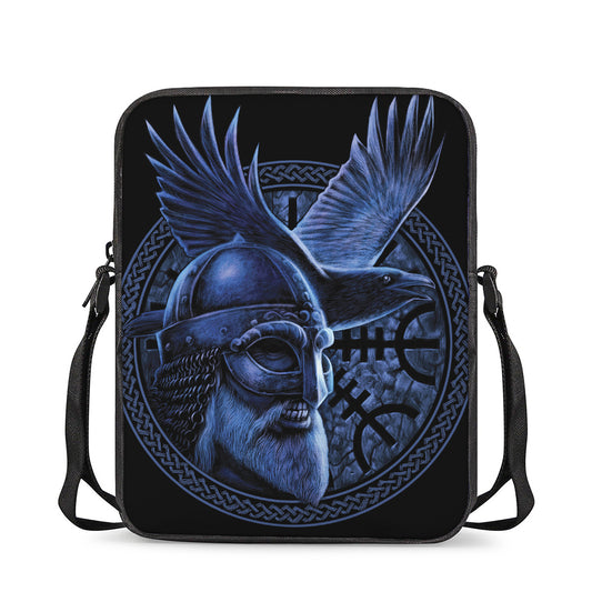 Blue Viking God Odin And Crow Print Rectangular Crossbody Bag