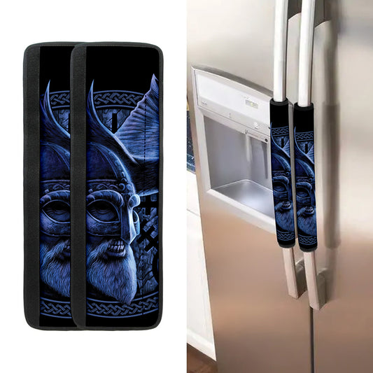 Blue Viking God Odin And Crow Print Refrigerator Handle Covers