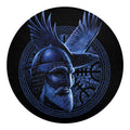 Blue Viking God Odin And Crow Print Round Blanket